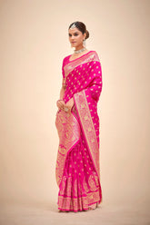 Dark Pink Banarasi Art Silk Woven Saree